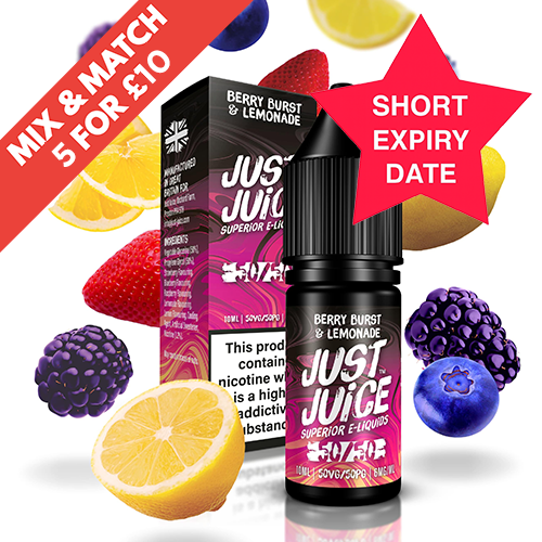 SHORT DATE - JUST JUICE - 10ML FREEBASE - 6MG - BERRY BURST & LEMONADE