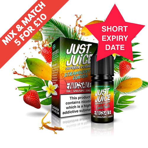 SHORT DATE - JUST JUICE - 10ML NIC SALT - 11MG - STRAWBERRY & CURUBA